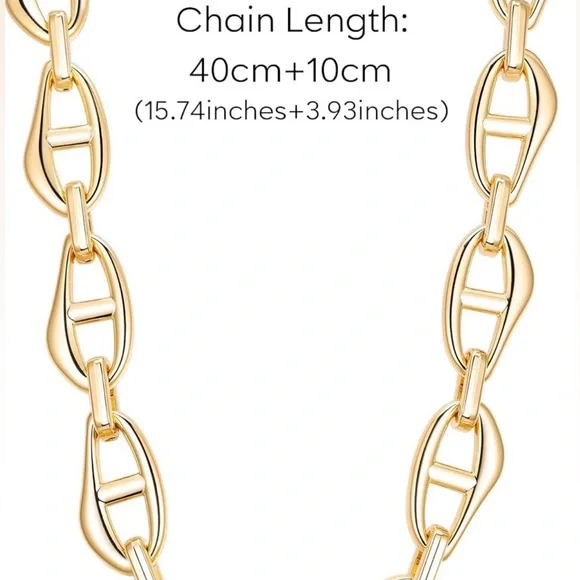 NEW 18k Real Gold Plated Chunky Chain Link Necklace - Picture 3 of 5